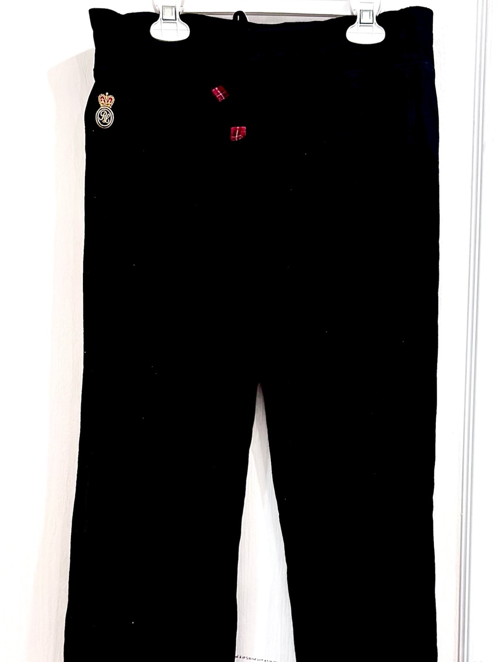 Ralph Lauren Black Sweatpants with Red Plaid Accents